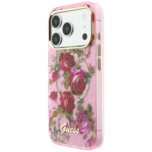 Θήκη MagSafe για Apple iPhone 18 Pro Max / 17 Pro Max, Guess, IML Glitter Blossom Roses, Ροζ