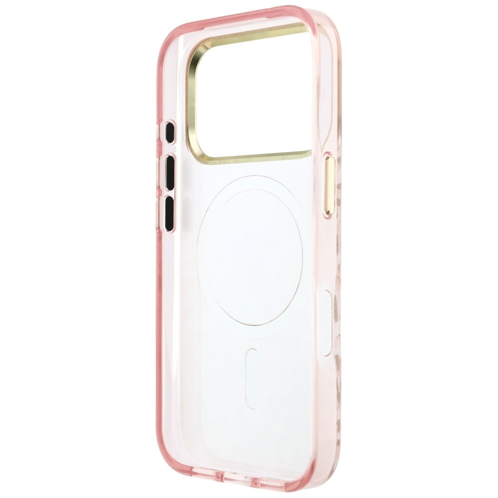 Θήκη MagSafe για Apple iPhone 18 Pro Max / 17 Pro Max, Guess, Λογότυπο Τρίγωνο με Λάμψη Λεοπάρ, Ροζ