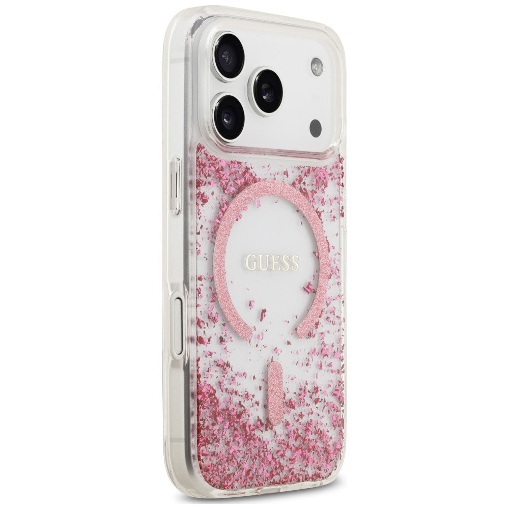 Θήκη MagSafe για Apple iPhone 18 Pro Max / 17 Pro Max, Guess, Glitter από ρητίνη στο κάτω μέρος, Ροζ