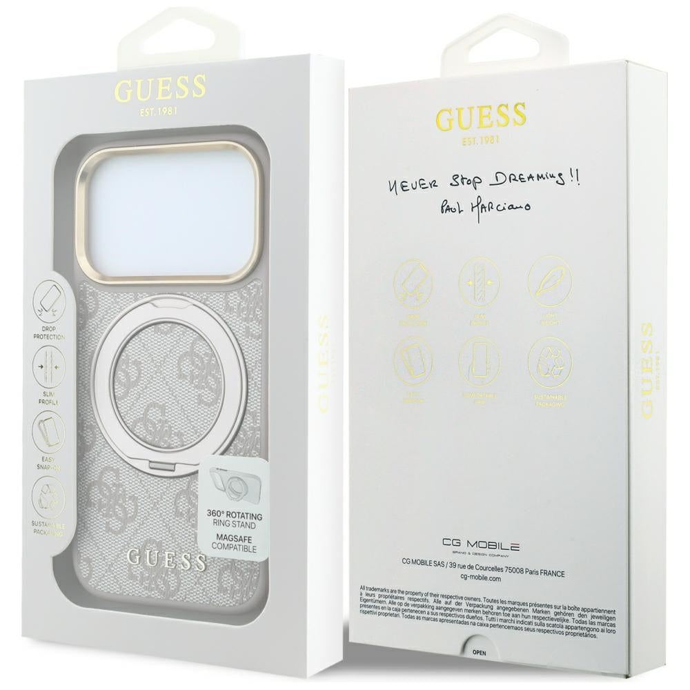 Θήκη MagSafe για Apple iPhone 18 Pro Max / 17 Pro Max, Guess, Ring Stand Classic Logo, Ροζ