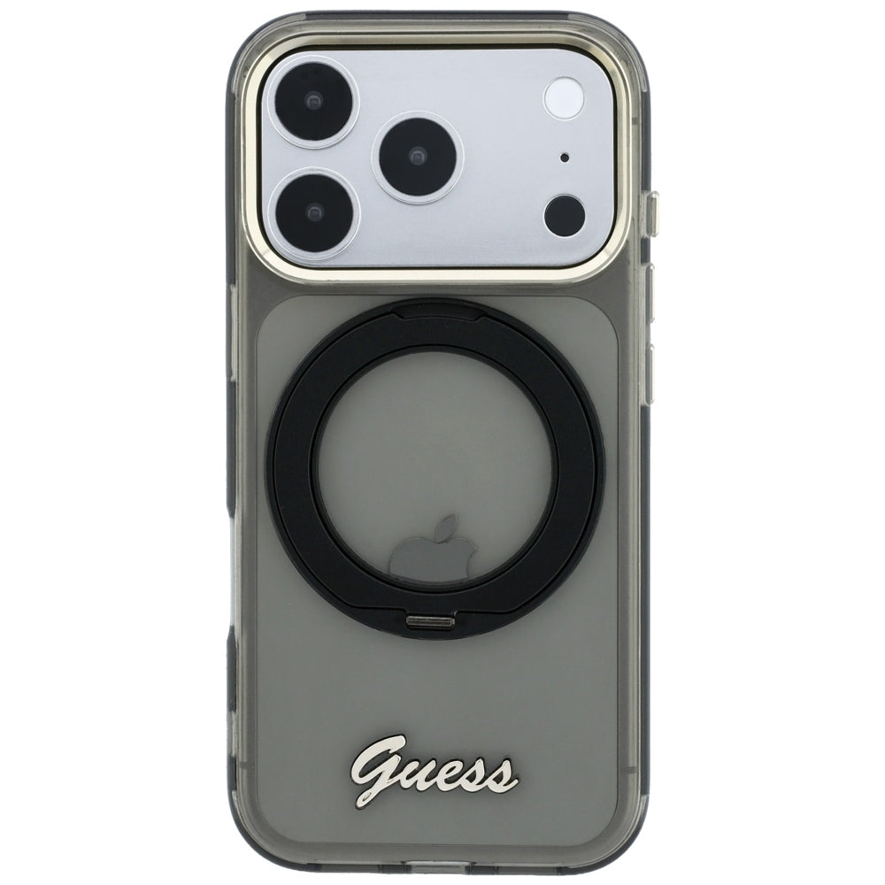 Θήκη MagSafe για Apple iPhone 18 Pro Max / 17 Pro Max, Guess, Ring Stand Script Metal Logo, Μαύρο
