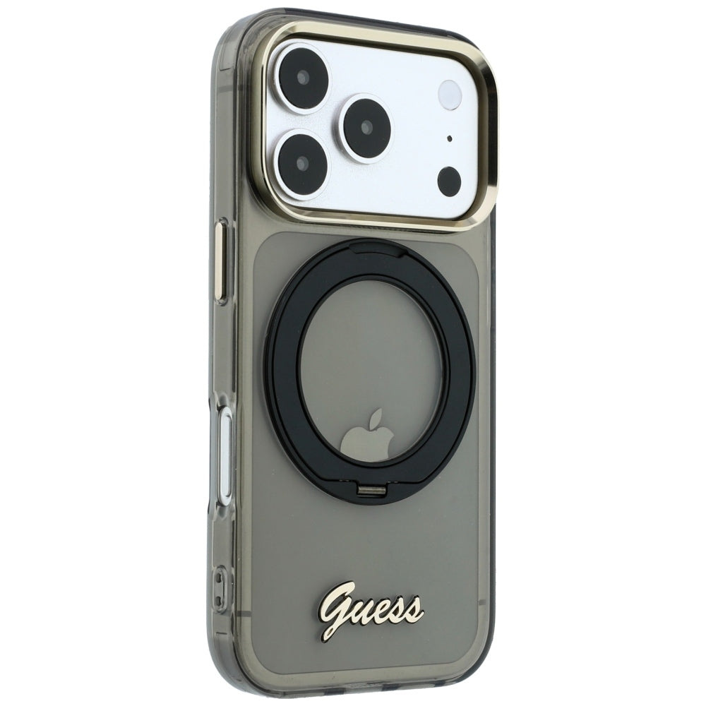 Θήκη MagSafe για Apple iPhone 18 Pro Max / 17 Pro Max, Guess, Ring Stand Script Metal Logo, Μαύρο