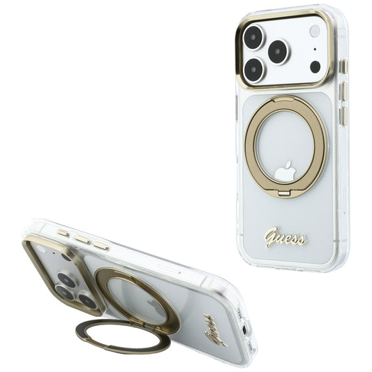 Θήκη MagSafe για Apple iPhone 18 Pro Max / 17 Pro Max, Guess, Ring Stand Script Metal Logo, Διαφανής