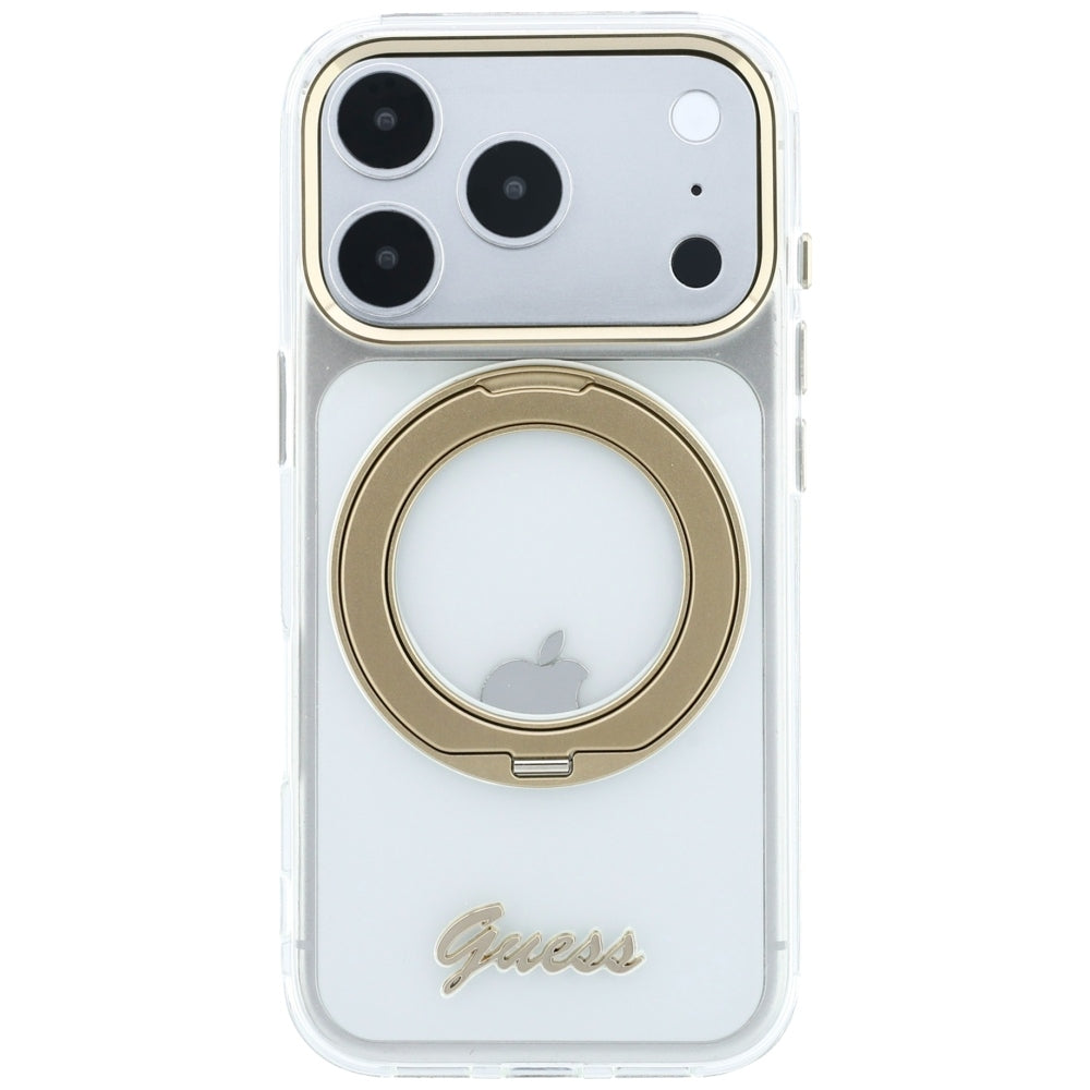 Θήκη MagSafe για Apple iPhone 18 Pro Max / 17 Pro Max, Guess, Ring Stand Script Metal Logo, Διαφανής