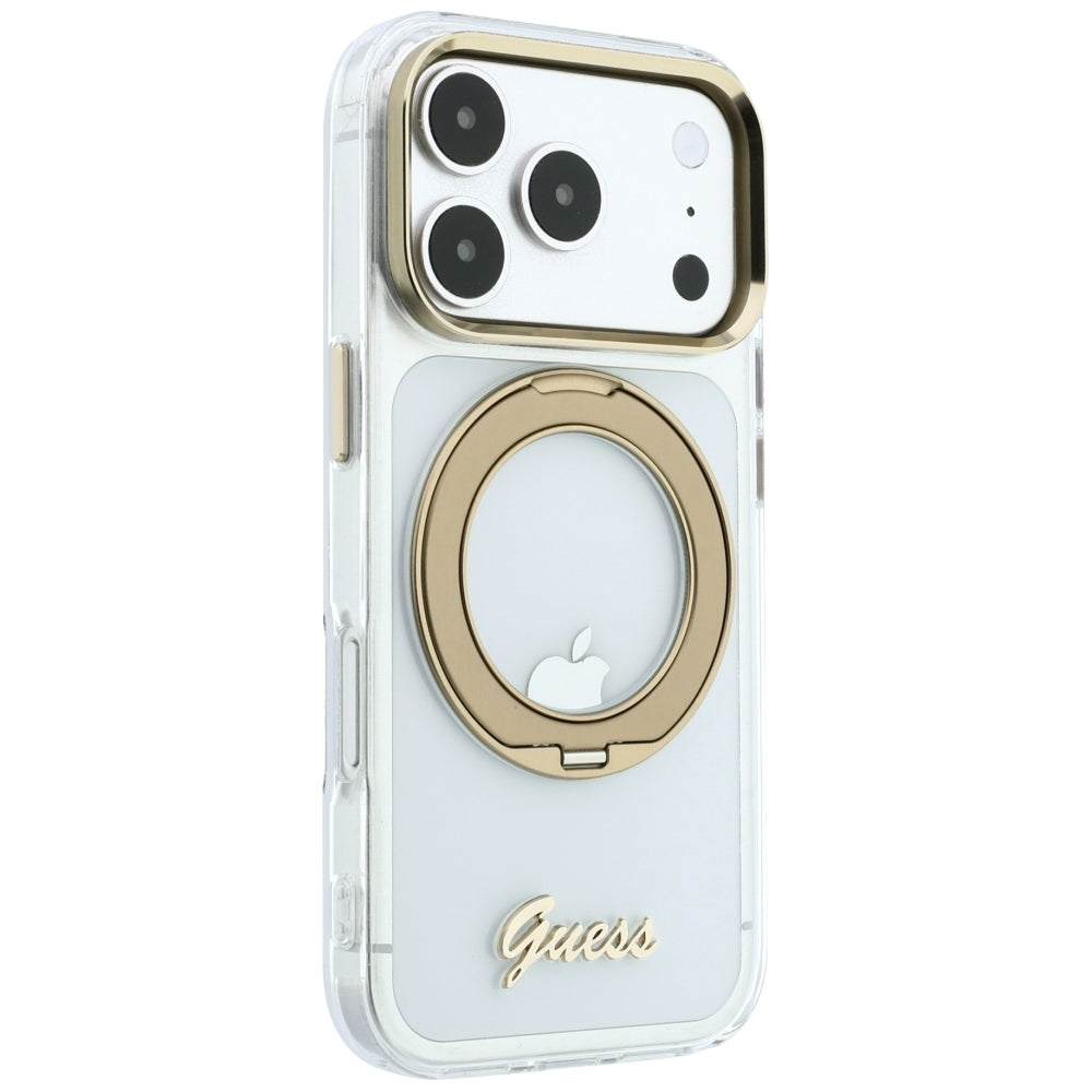 Θήκη MagSafe για Apple iPhone 18 Pro Max / 17 Pro Max, Guess, Ring Stand Script Metal Logo, Διαφανής
