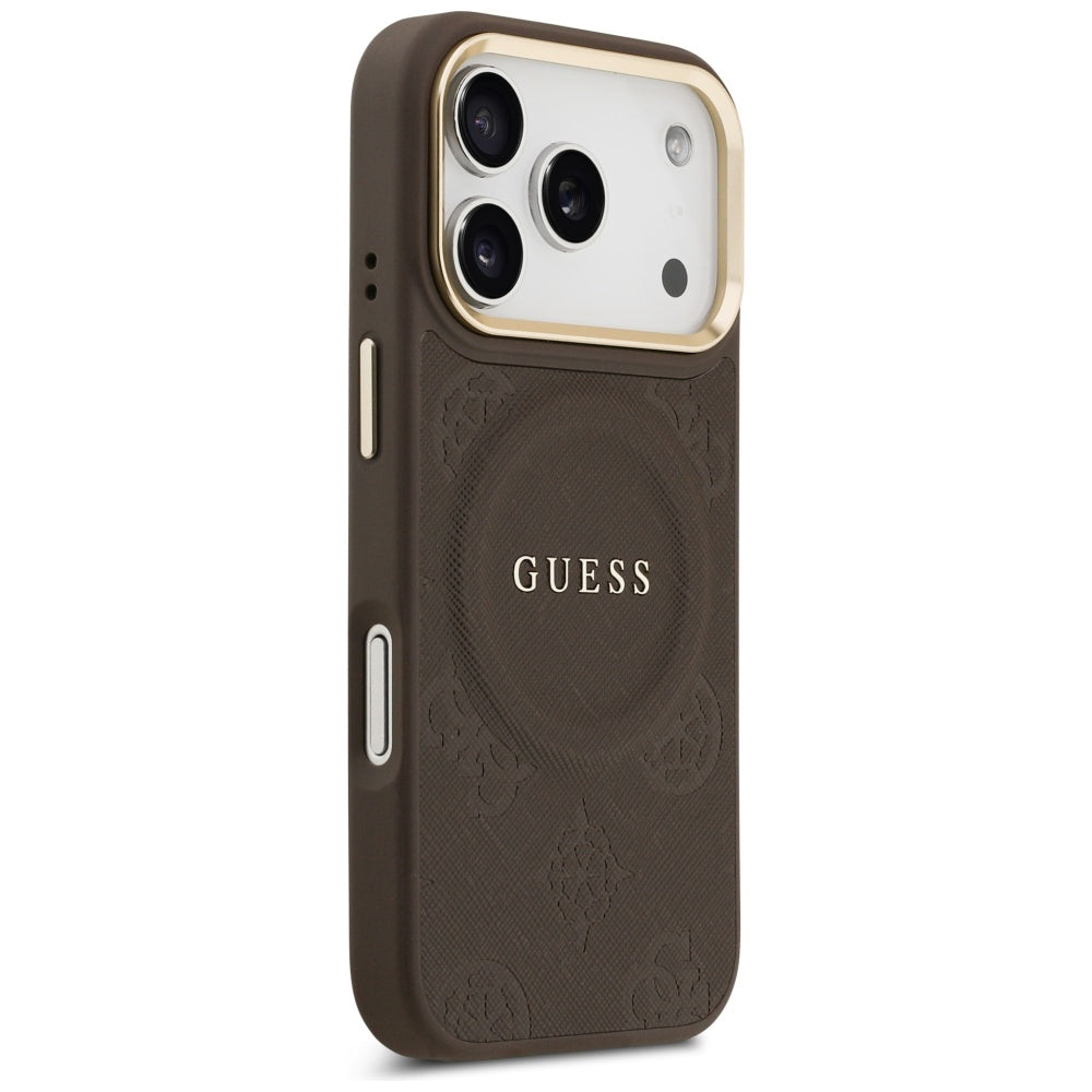 Θήκη MagSafe για Apple iPhone 18 Pro Max / 17 Pro Max, Guess, Saffiano Peony Ring, Καφέ