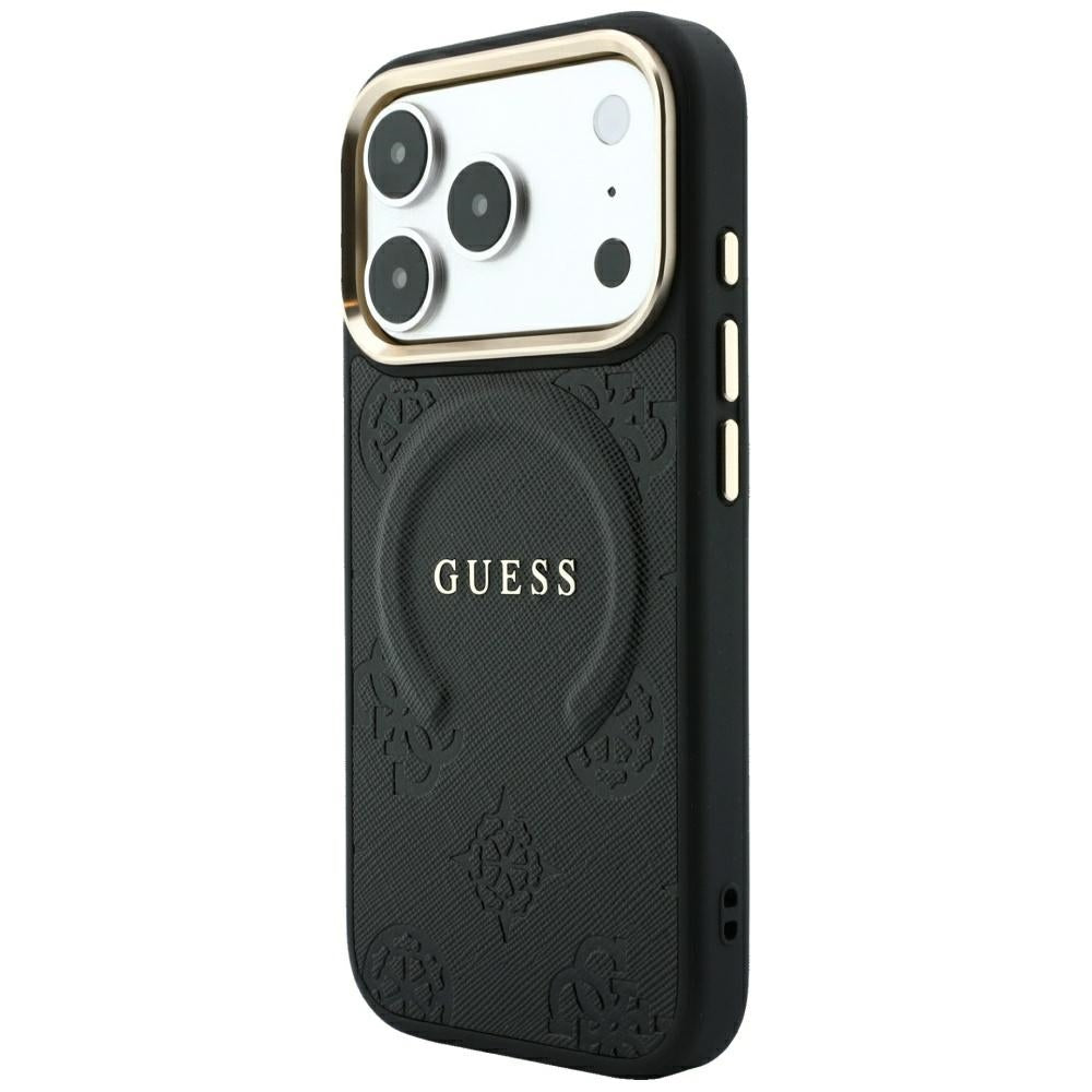 Θήκη MagSafe για Apple iPhone 18 Pro Max / 17 Pro Max, Guess, Saffiano Peony Ring, Μαύρο