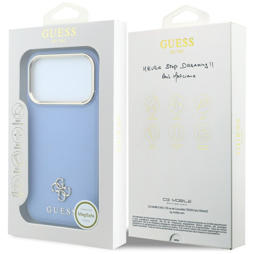Θήκη MagSafe για Apple iPhone 18 Pro Max / 17 Pro Max, Guess, Saffiano Small 4G Classic, Bleu