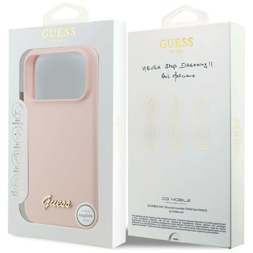 MagSafe Case for Apple iPhone 18 Pro Max / 17 Pro Max, Guess, Script Metal Logo, Pink