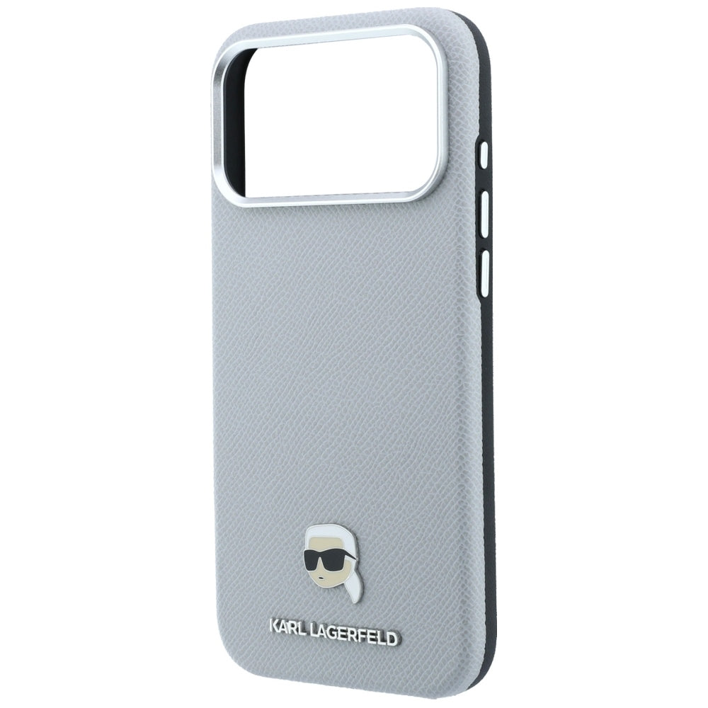 MagSafe Case for Apple iPhone 18 Pro Max / 17 Pro Max, Karl Lagerfeld, Grained Karl Head's Metal, Gray