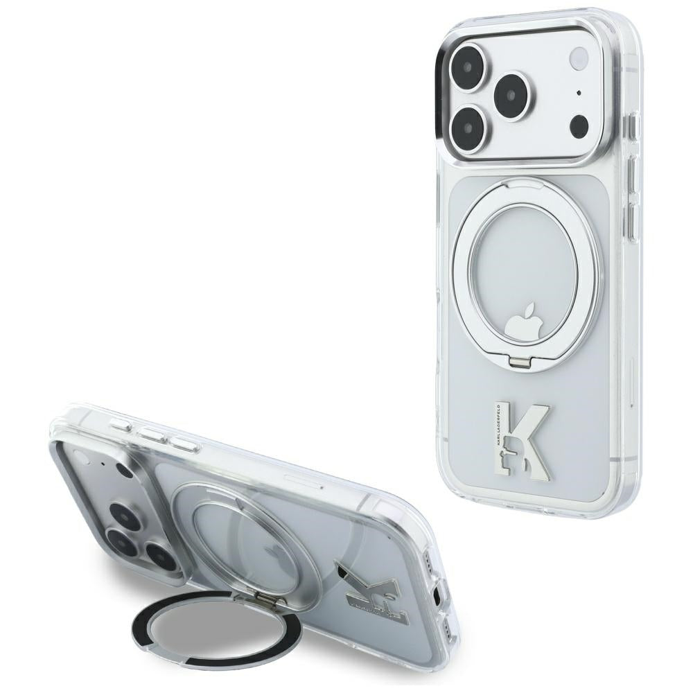 Θήκη MagSafe για Apple iPhone 18 Pro Max / 17 Pro Max, Karl Lagerfeld, IML Ring Stand Kameo Metal, Διαφανής
