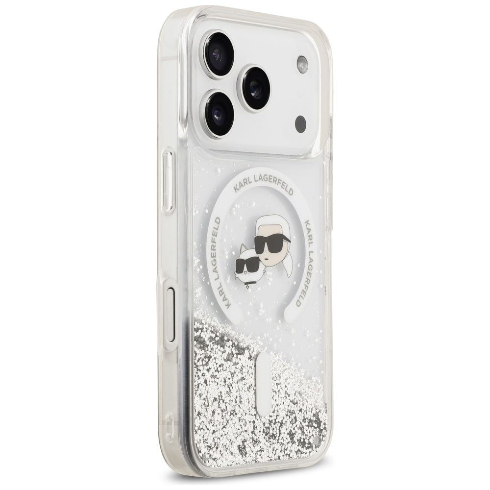 Θήκη MagSafe για Apple iPhone 18 Pro Max / 17 Pro Max, Karl Lagerfeld, Liquid Glitter Karl & Choupette Head's, Διαφανής