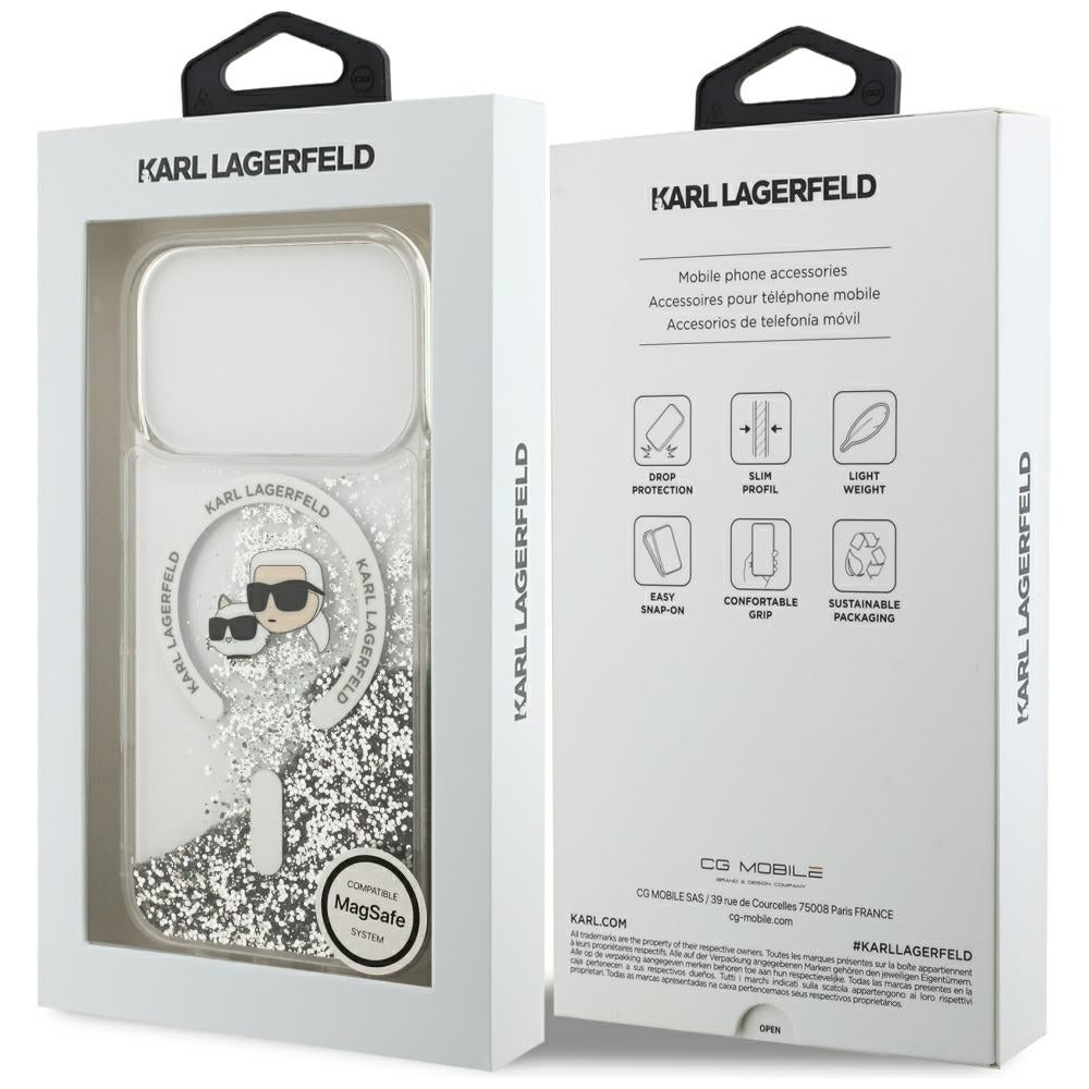 Θήκη MagSafe για Apple iPhone 18 Pro Max / 17 Pro Max, Karl Lagerfeld, Liquid Glitter Karl & Choupette Head's, Διαφανής