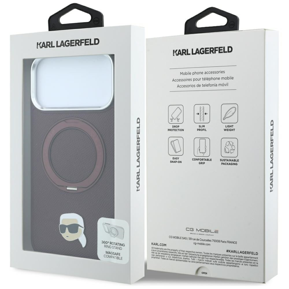 Θήκη MagSafe για Apple iPhone 18 Pro Max / 17 Pro Max, Karl Lagerfeld, Ring Stand 360 Karl Pin, Βυσσινί