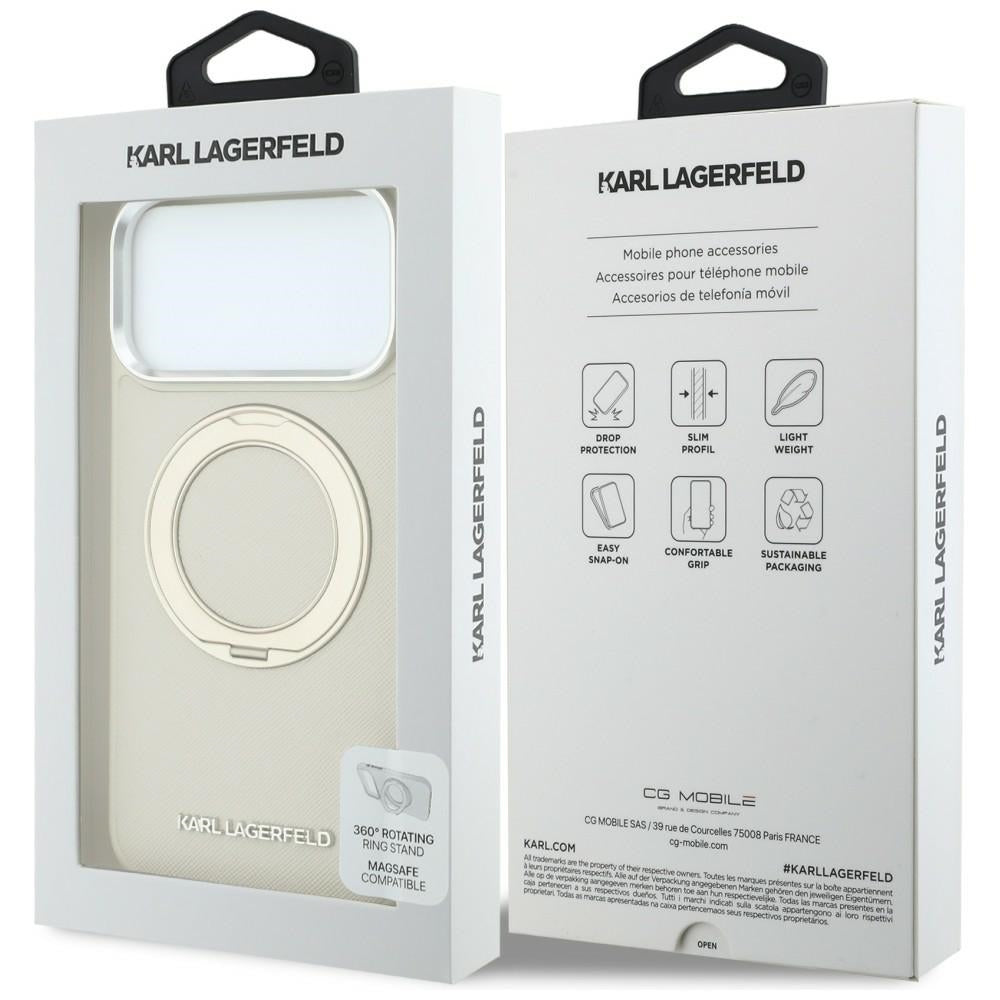 MagSafe Case for Apple iPhone 18 Pro Max / 17 Pro Max, Karl Lagerfeld, Ring Stand 360 Saffiano, Beige