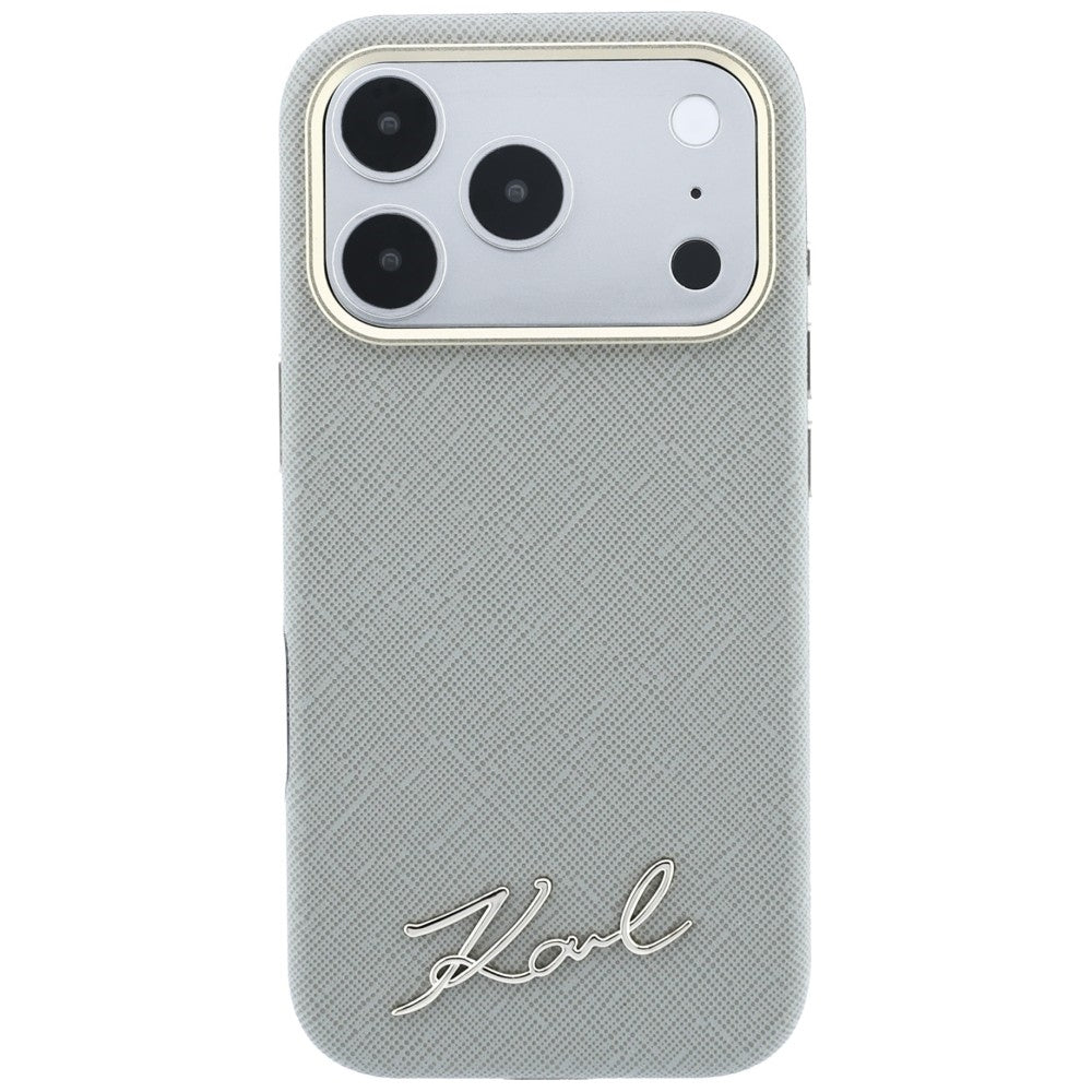 Θήκη MagSafe για Apple iPhone 18 Pro Max / 17 Pro Max, Karl Lagerfeld, Saffiano Small Script Metal Logo, Μπεζ