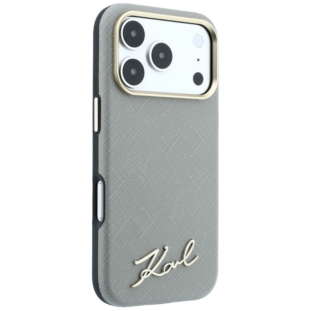 Θήκη MagSafe για Apple iPhone 18 Pro Max / 17 Pro Max, Karl Lagerfeld, Saffiano Small Script Metal Logo, Μπεζ