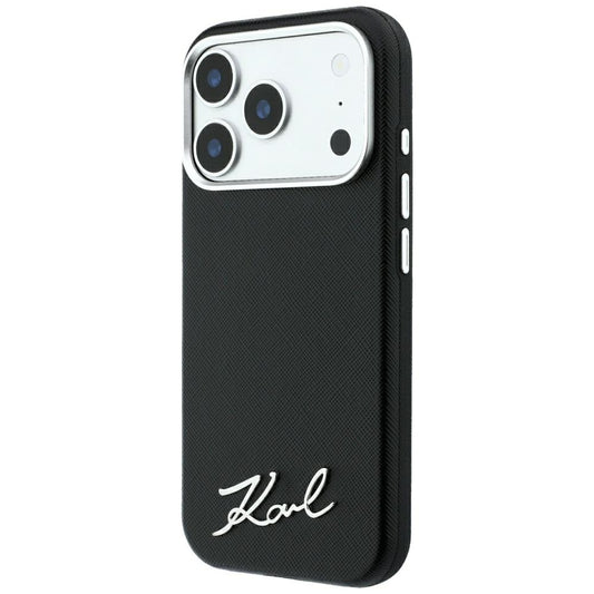 Θήκη MagSafe για Apple iPhone 18 Pro Max / 17 Pro Max, Karl Lagerfeld, Saffiano Small Script Metal Logo, Μαύρη