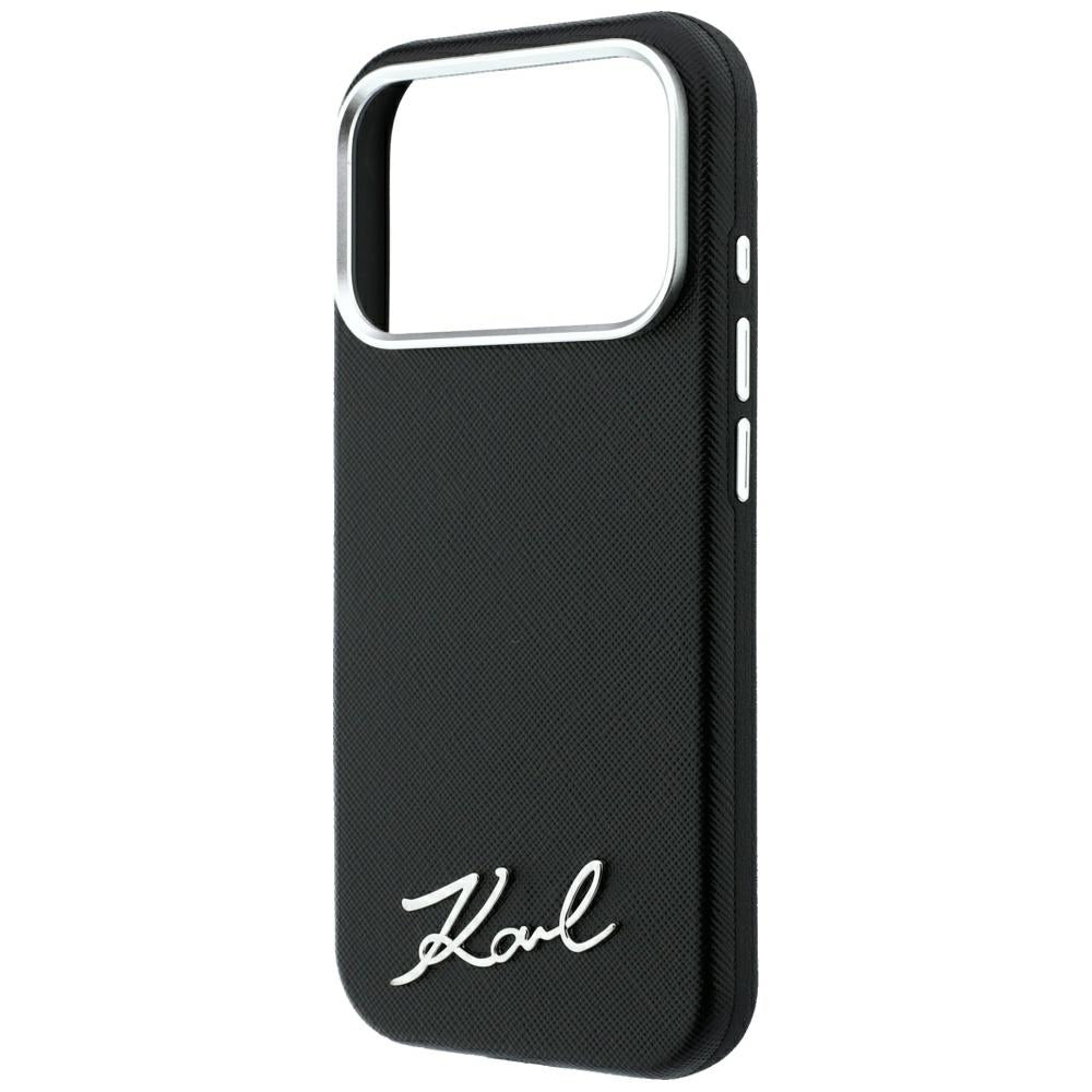 Θήκη MagSafe για Apple iPhone 18 Pro Max / 17 Pro Max, Karl Lagerfeld, Saffiano Small Script Metal Logo, Μαύρη