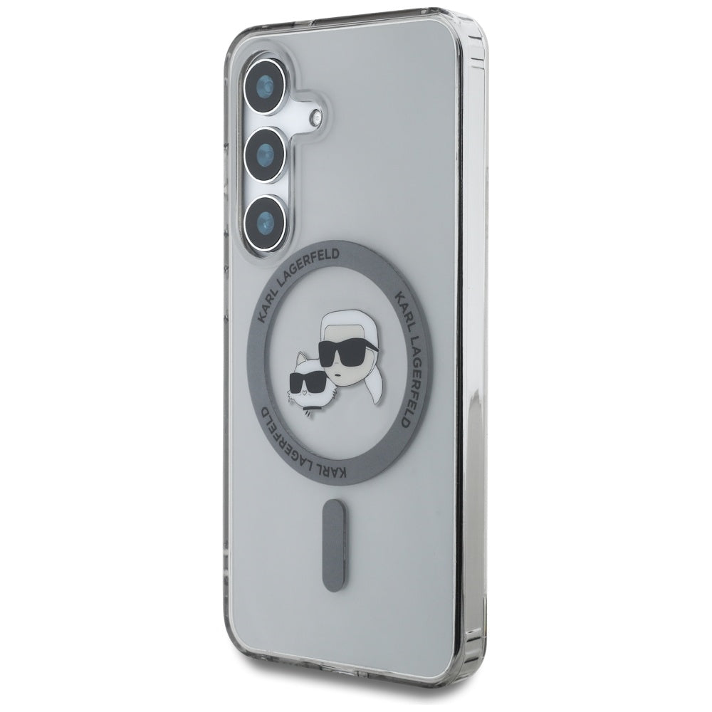 Θήκη MagSafe για Samsung Galaxy S25+ S936, Karl Lagerfeld, IML Metal Karl & Choupette's Heads, Μαύρη