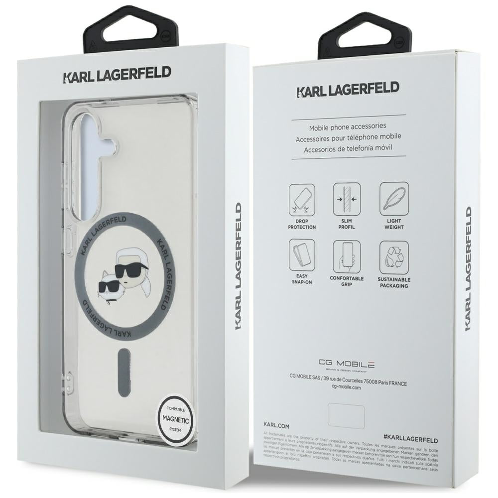 Θήκη MagSafe για Samsung Galaxy S25+ S936, Karl Lagerfeld, IML Metal Karl & Choupette's Heads, Μαύρη