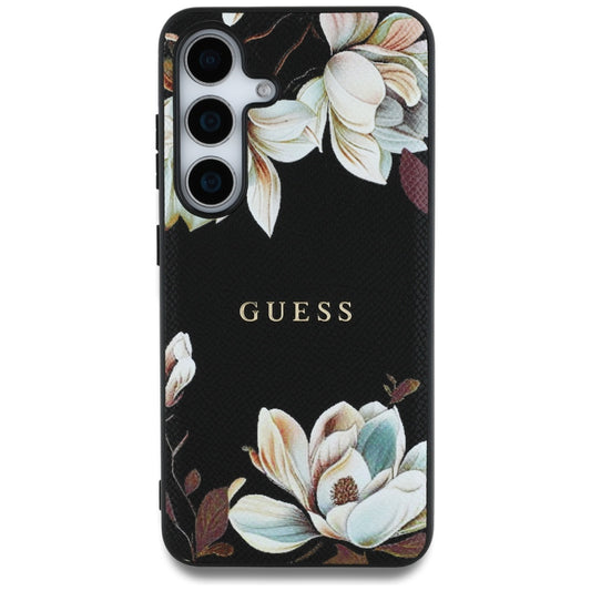 Θήκη MagSafe για Samsung Galaxy S25 S931, Guess, Grained Flowers, Μαύρη