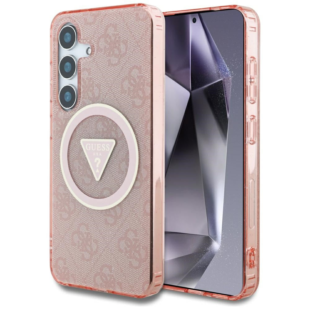 Θήκη MagSafe για Samsung Galaxy S25 S931, Guess, IML Glitter 4G Circle Triangle, Ροζ