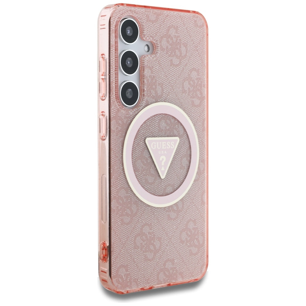 Θήκη MagSafe για Samsung Galaxy S25 S931, Guess, IML Glitter 4G Circle Triangle, Ροζ