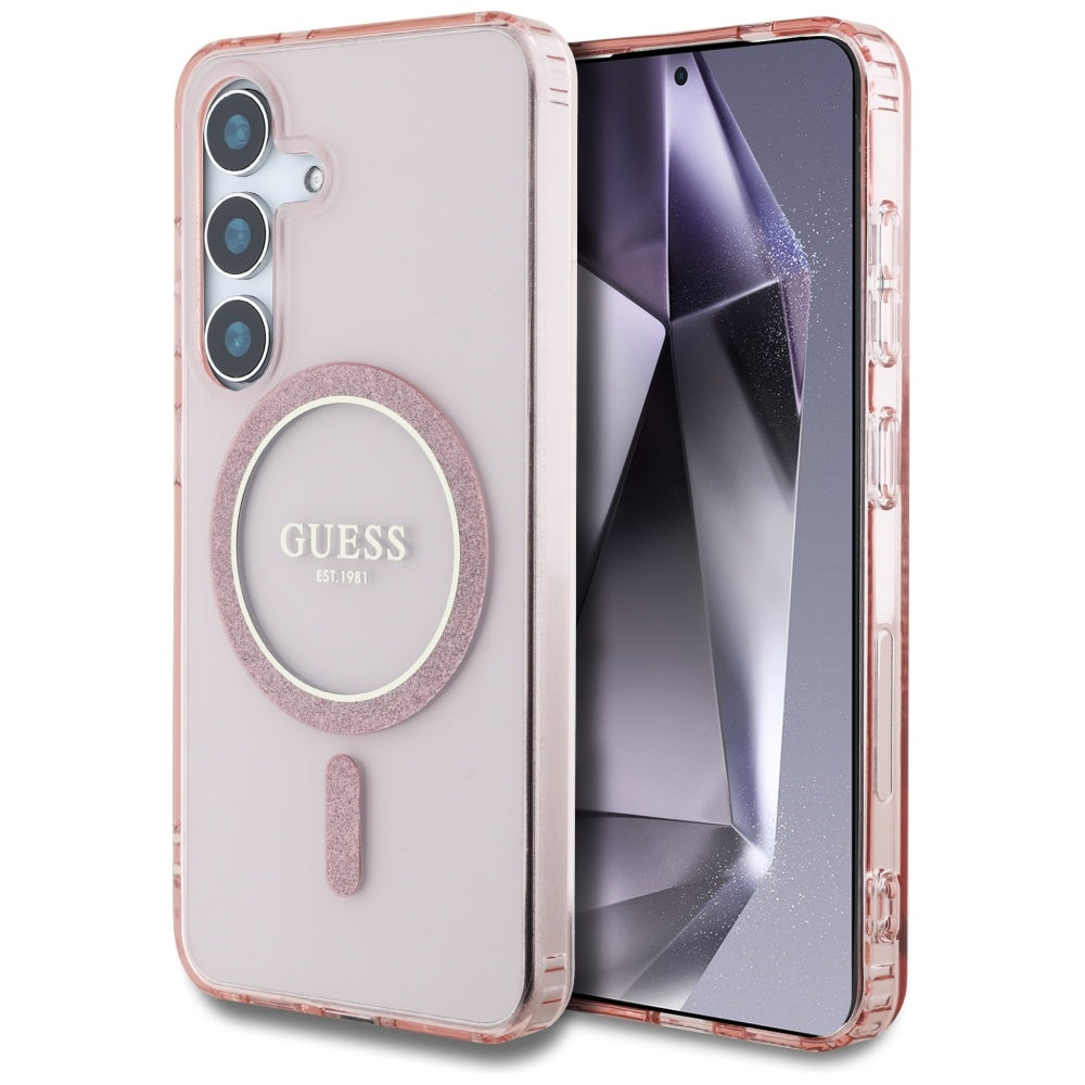 Θήκη MagSafe για Samsung Galaxy S25 S931, Guess, IML Glitter Circle, Ροζ