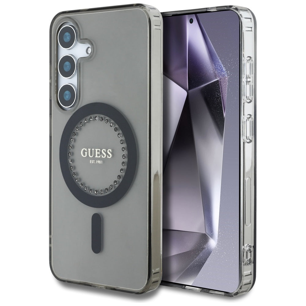 Θήκη MagSafe για Samsung Galaxy S25 S931, Guess, IML Rhinestone, Μαύρη