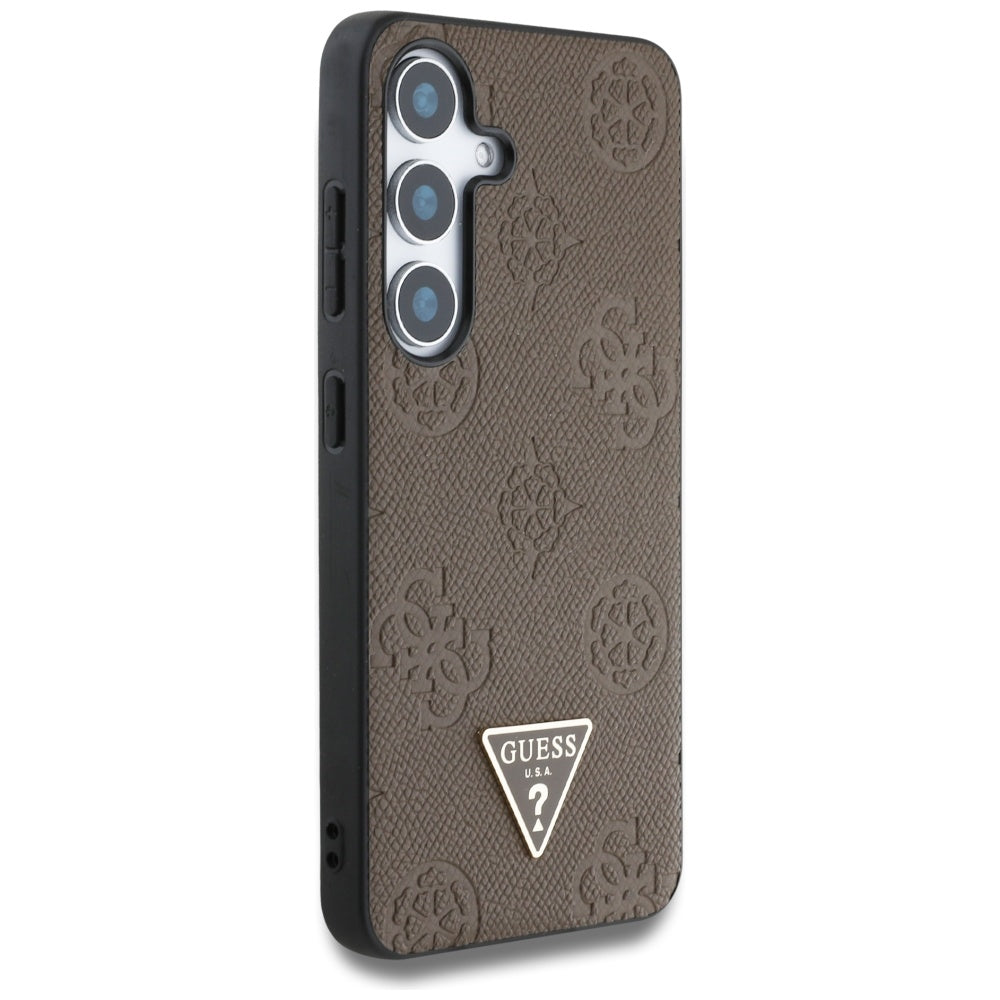 Θήκη MagSafe για Samsung Galaxy S25 S931, Guess, Peony Grained Hot Stamp Triangle, Καφέ
