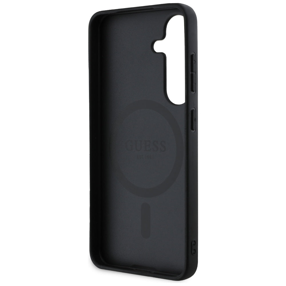 Θήκη MagSafe για Samsung Galaxy S25 S931, Guess, Peony Grained Hot Stamp Triangle, Καφέ