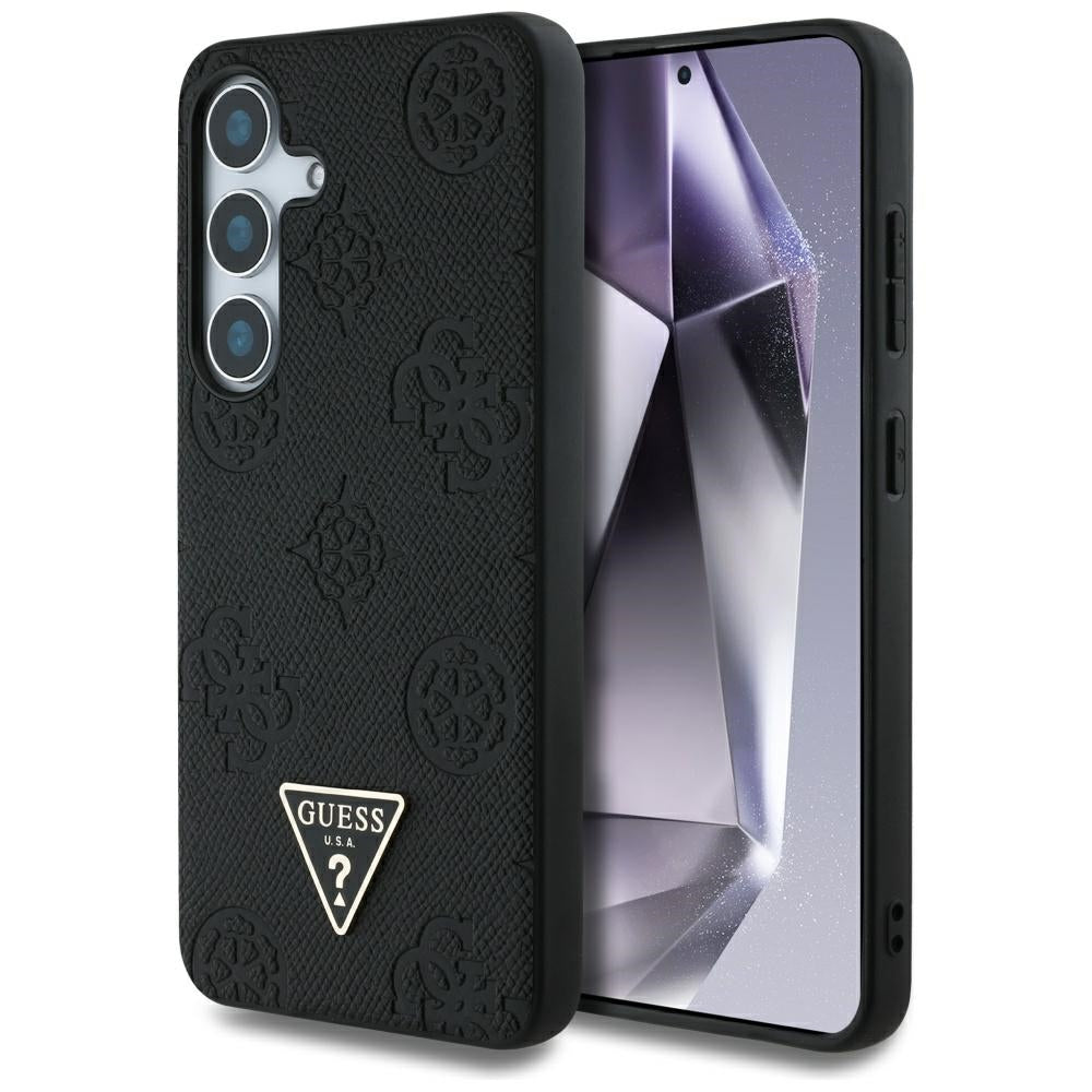 MagSafe Case for Samsung Galaxy S25 S931, Guess, Peony Grained Hot Stamp Triangle, Black