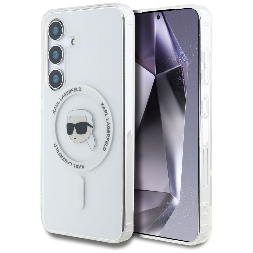 Θήκη MagSafe για Samsung Galaxy S25 S931, Karl Lagerfeld, IML Karl's Head, Λευκή