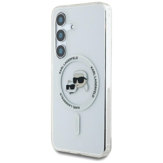 Θήκη MagSafe για Samsung Galaxy S25 S931, Karl Lagerfeld, IML Metal Karl & Choupette's Heads, Λευκή.