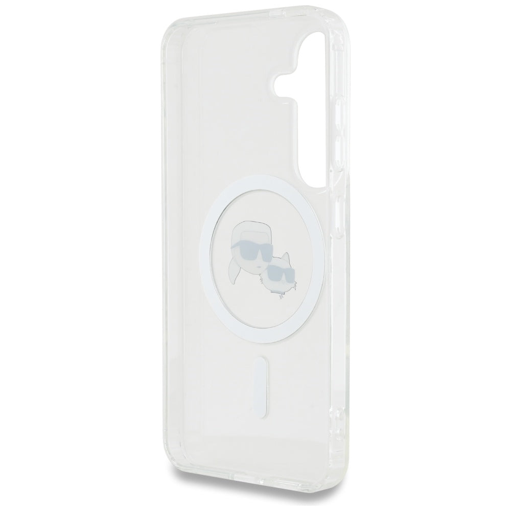 Θήκη MagSafe για Samsung Galaxy S25 S931, Karl Lagerfeld, IML Metal Karl & Choupette's Heads, Λευκή.