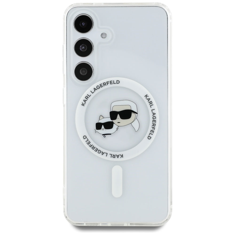 Θήκη MagSafe για Samsung Galaxy S25 S931, Karl Lagerfeld, IML Metal Karl & Choupette's Heads, Λευκή.