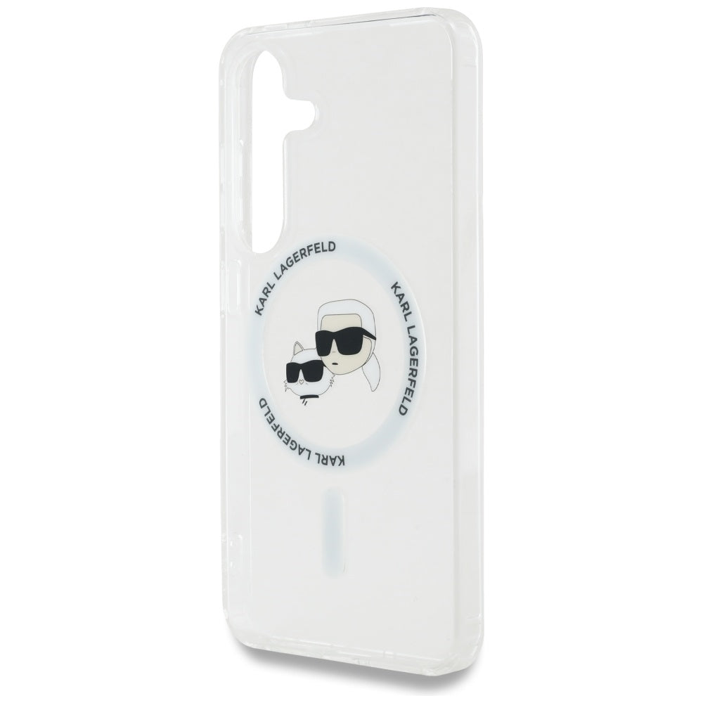 Θήκη MagSafe για Samsung Galaxy S25 S931, Karl Lagerfeld, IML Metal Karl & Choupette's Heads, Λευκή.