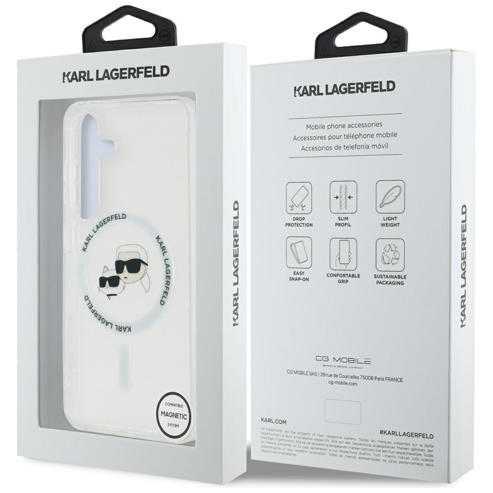 Θήκη MagSafe για Samsung Galaxy S25 S931, Karl Lagerfeld, IML Metal Karl & Choupette's Heads, Λευκή.
