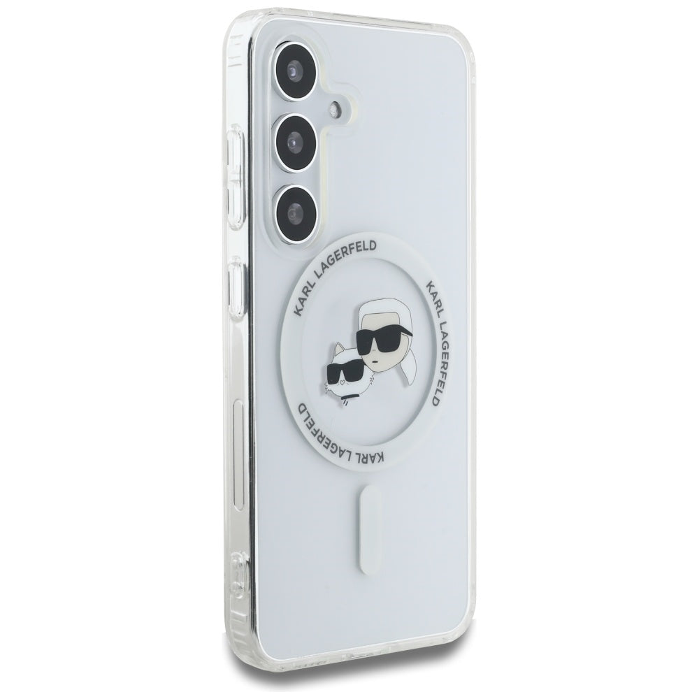 Θήκη MagSafe για Samsung Galaxy S25 S931, Karl Lagerfeld, IML Metal Karl & Choupette's Heads, Λευκή.