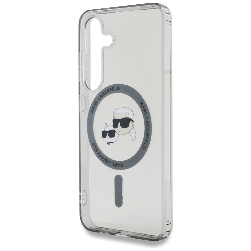 Θήκη MagSafe για Samsung Galaxy S25 S931, Karl Lagerfeld, IML Metal Karl & Choupette's Heads, Μαύρη