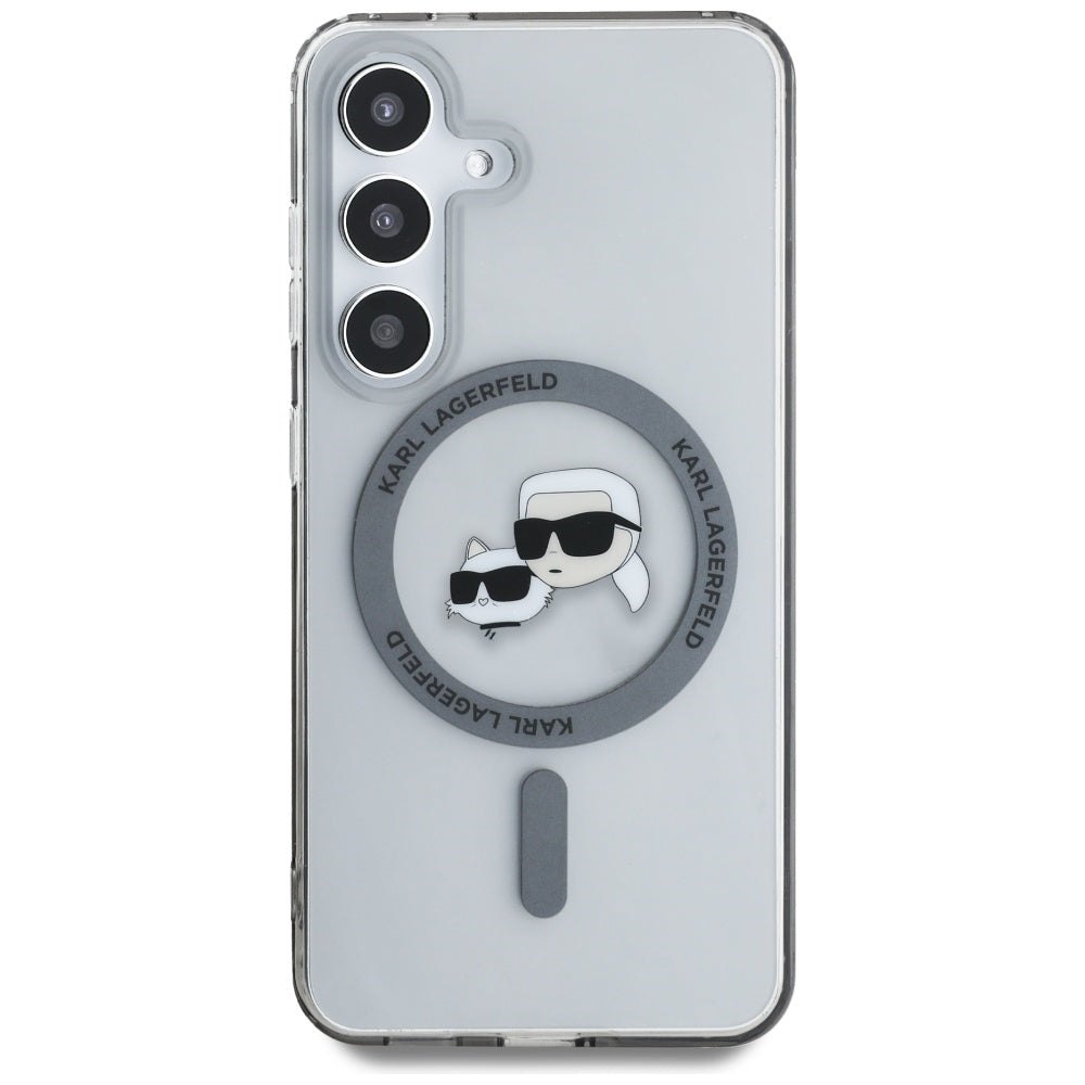 Θήκη MagSafe για Samsung Galaxy S25 S931, Karl Lagerfeld, IML Metal Karl & Choupette's Heads, Μαύρη