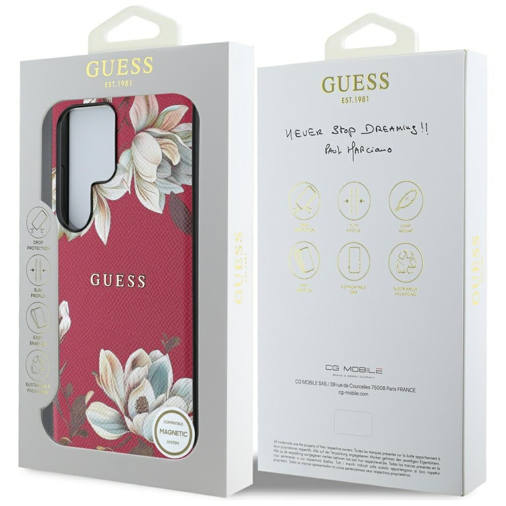 Θήκη MagSafe για Samsung Galaxy S25 Ultra S938, Guess, Grained Flowers, Fucsia
