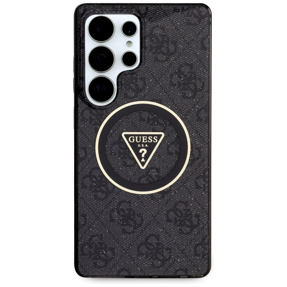 MagSafe Case for Samsung Galaxy S25 Ultra S938, Guess, IML Glitter 4G Circle Triangle, Black