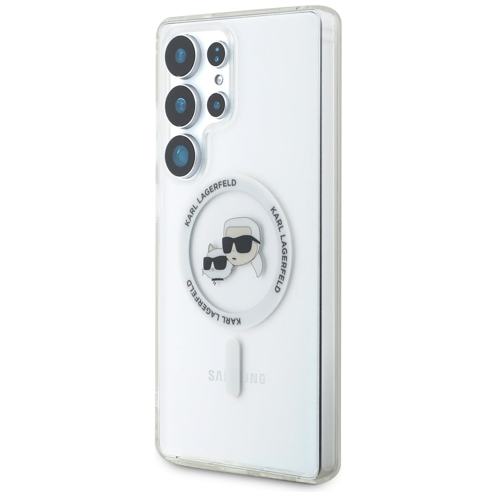 Θήκη MagSafe για Samsung Galaxy S25 Ultra S938, Karl Lagerfeld, IML Metal Karl & Choupette's Heads, Λευκή