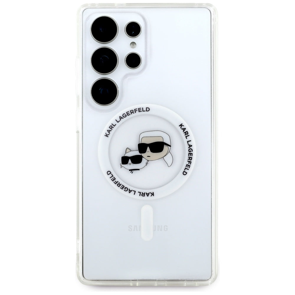 Θήκη MagSafe για Samsung Galaxy S25 Ultra S938, Karl Lagerfeld, IML Metal Karl & Choupette's Heads, Λευκή