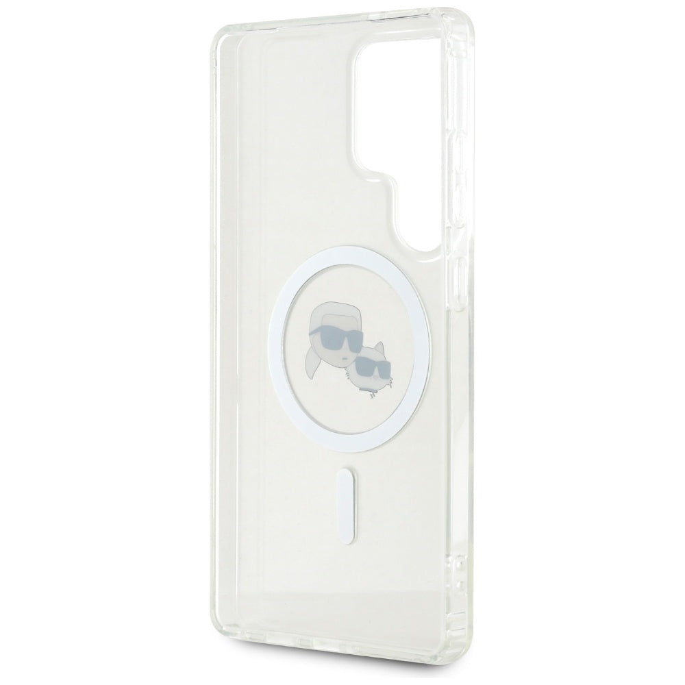 Θήκη MagSafe για Samsung Galaxy S25 Ultra S938, Karl Lagerfeld, IML Metal Karl & Choupette's Heads, Λευκή