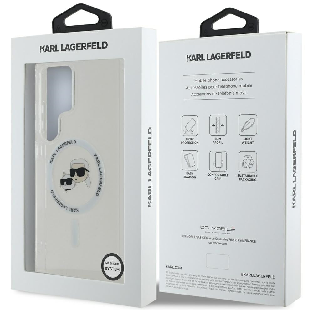 Θήκη MagSafe για Samsung Galaxy S25 Ultra S938, Karl Lagerfeld, IML Metal Karl & Choupette's Heads, Λευκή