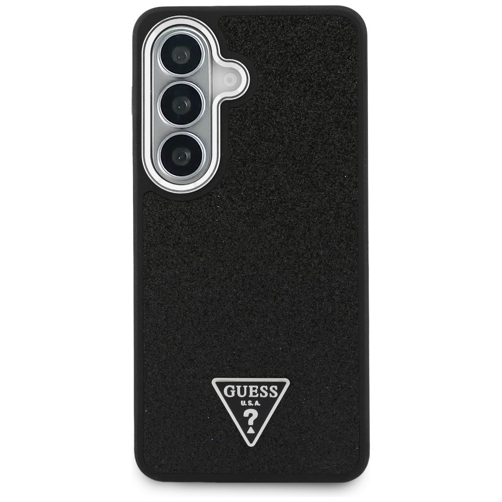 Θήκη MagSafe για Samsung Galaxy S26 Plus S947, Guess, Σταθερό Λογότυπο Τριγώνου με Γκλίτερ, Μαύρο
