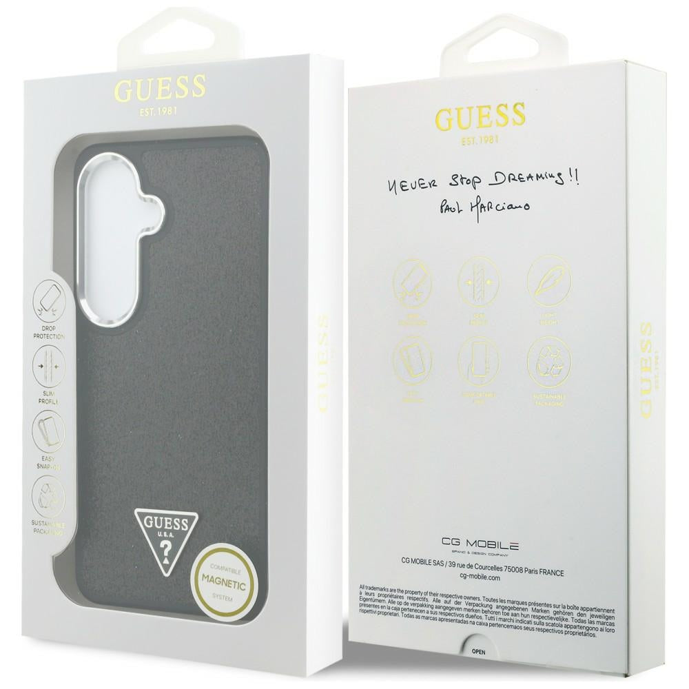 Θήκη MagSafe για Samsung Galaxy S26 Plus S947, Guess, Σταθερό Λογότυπο Τριγώνου με Γκλίτερ, Μαύρο